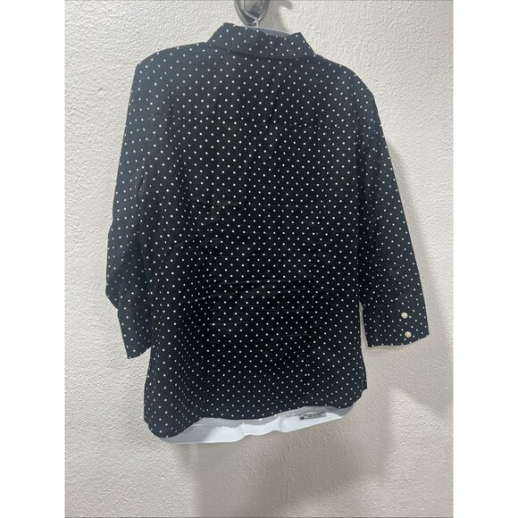Liz Claiborne Womens Polka Dot Top Size M Black White Career Office - Picture 4 of 11